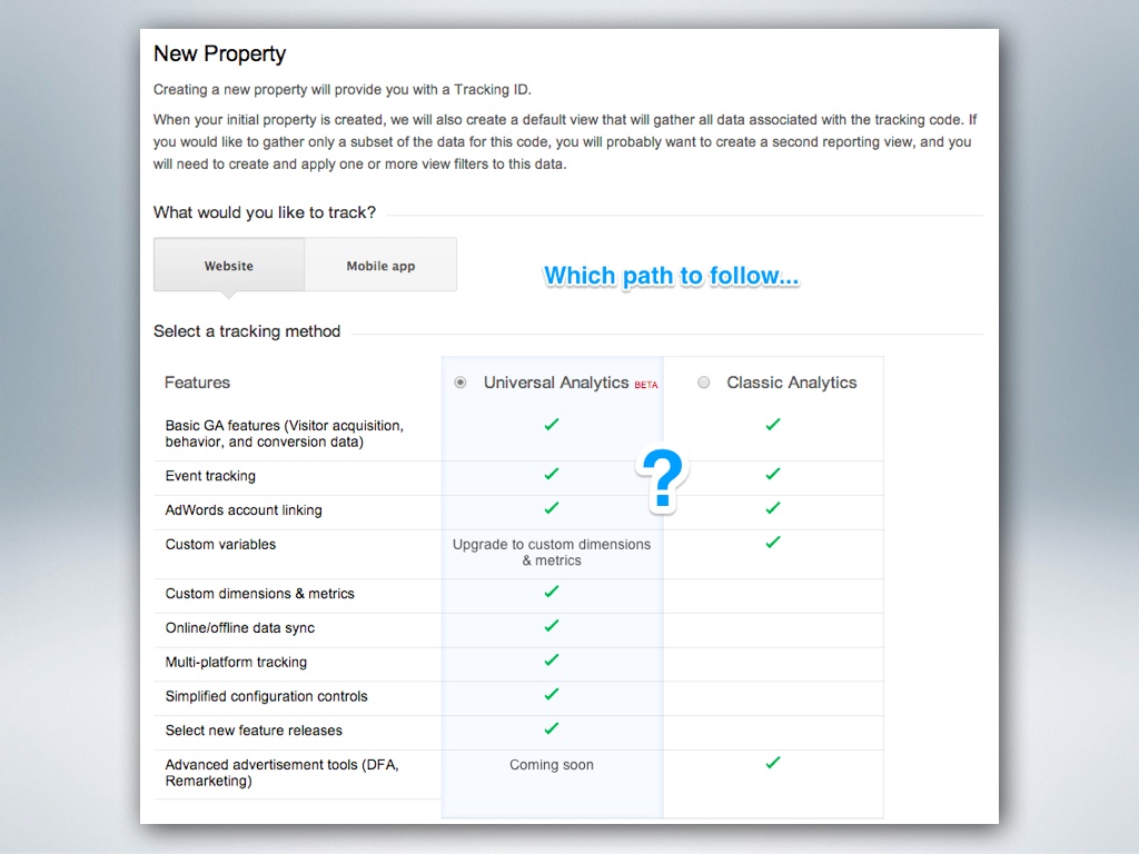 Choosing Analytics property